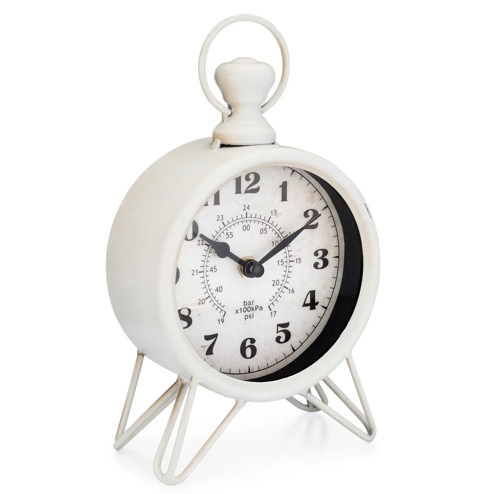 Vintage White Metal Table Clock Elegant Home Decor QA Analog Movement Battery Operated Stylish Decorative Clock Classic Design 2