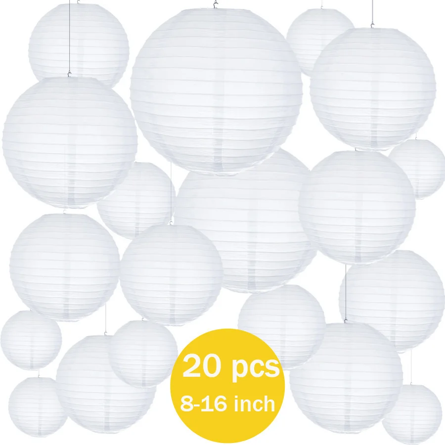 Linterna De Papel Blanca China, Linternas De Papel Redondas Decorativas Con 10 Luces Led Para Decoracion Para Fiesta De Navidad Y Boda