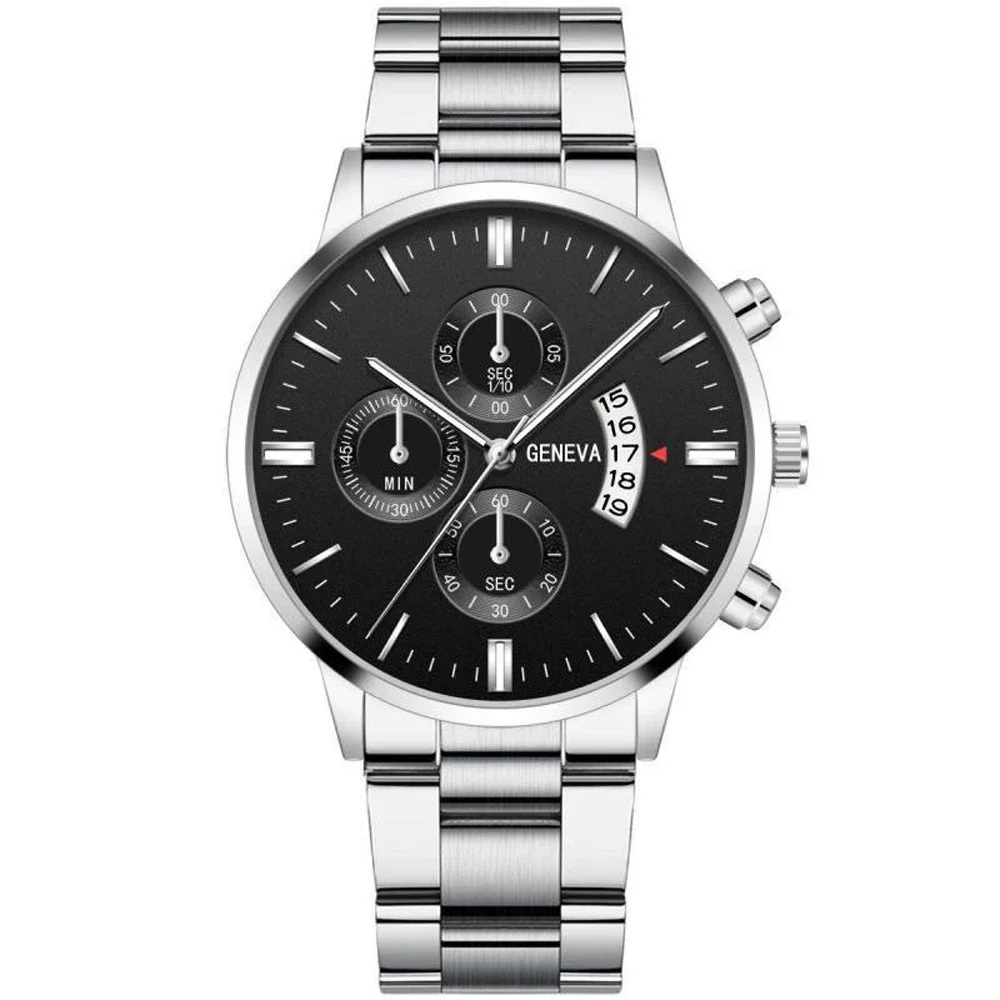 New Geneva Leisure Business Men's Watch Fashion Three Eyes Military Quartz Watch Stainless Steel Waterproof Gentleman Wristwatch 5