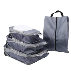 Travel Compression Packing Cube Set with Shoe Bag - Lightweight and Portable Storage Organizer (4 Pieces) - 4PCS Set (Gray)