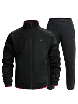 2pcs Sports Suit, Men's Classic Design Stand Collar Zip Up Jacket With Chest Pocket & Active Comfy Slightly Stretch Breathable P 3