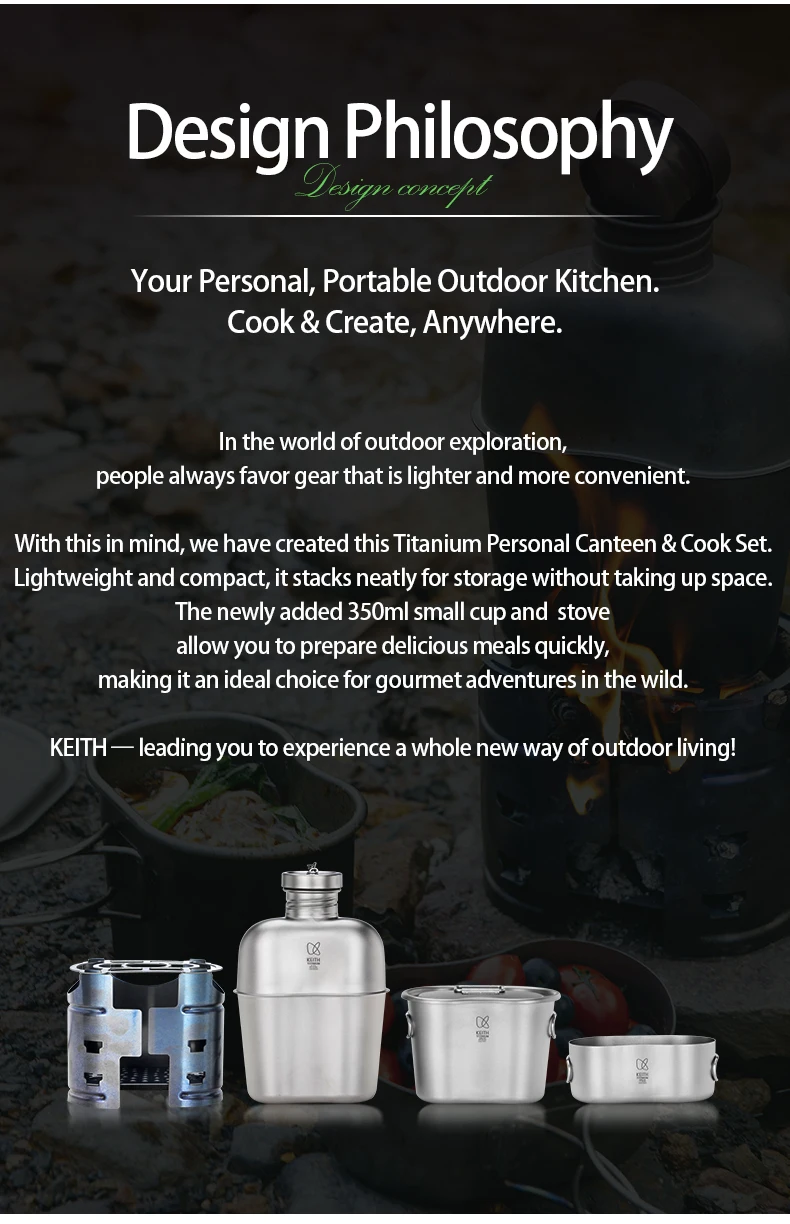 Keith Titan Camping-Kochgeschirr-Set All-in-One 1,1L Wasserkessel 700ml Topf 350ml Becher mit Campingkocher Ultraleichtes Outdoor-Kochset – Detail 2