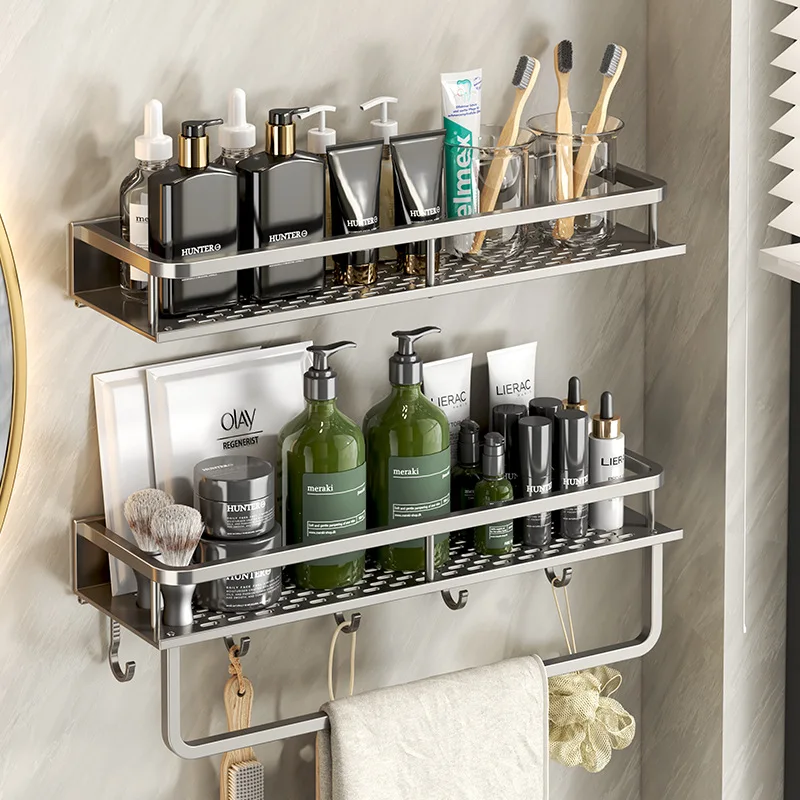 Space aluminum bathroom supplies storage hook rack multi-function wall bathroom towel rack bathroom supplies storage rack