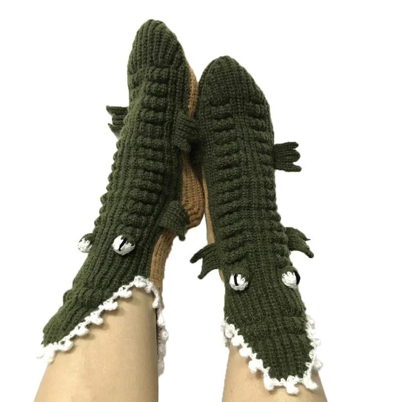 

Novelty Chunky Crochet Knit Cartoon Slipper Socks Funny 3D Big Eyes Wide Mouth for Crocodile Animal Warm Floor for 37JB