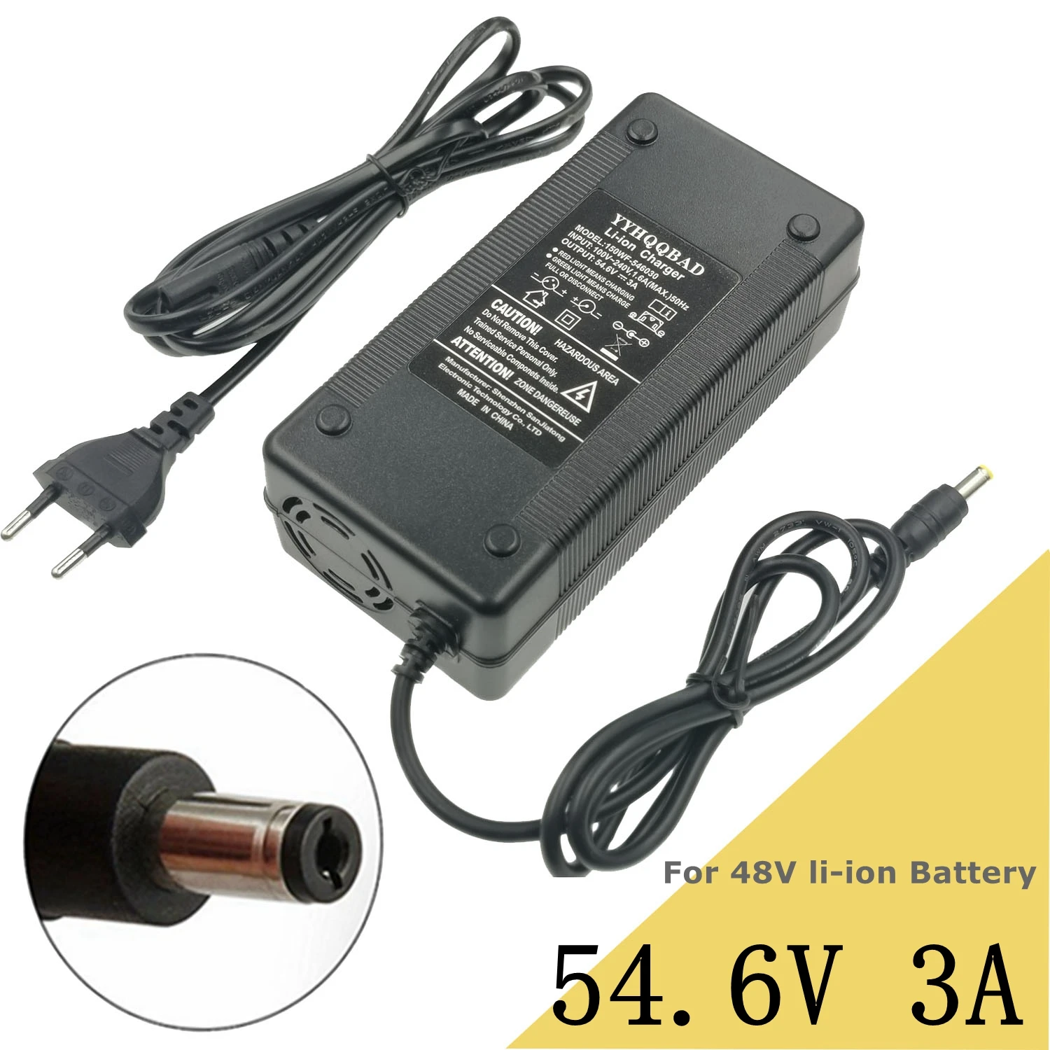 Charger 54.6V 3A for 13S 48v Li-ion battery pack DC5525 Connector