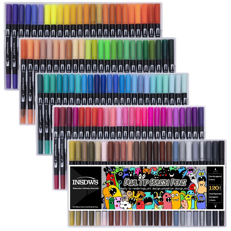 120ColorsDualTipBrushPensFinelinerTip04mmBrushTip12mmArt