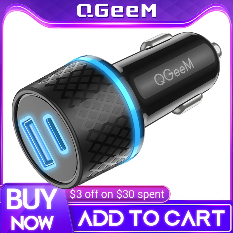 samsung car charger QGEEM USB C Car Charger Adapter 36W for iPhone 12 iPad Pro Type C Charger Dual USB C PD Quick Charge Car Fast Charger for Xiaomi dual usb c car charger