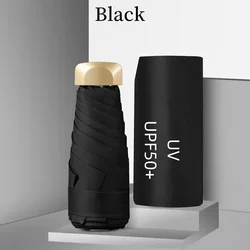 Compact UPF50+ Sun and Rain Travel Umbrella with Capsule Case - Iron (Black)