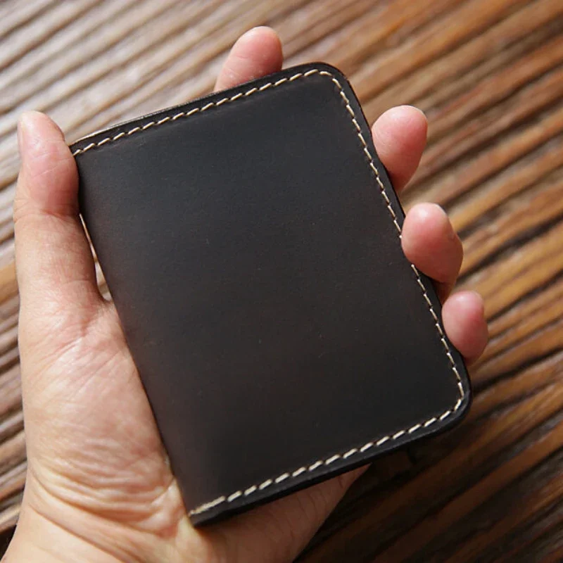 Cards Cases Mens Cowhide Credit Card Holder Wallet Handmade Ultra-thin Slim Drivers License ID Cover Retro Crazy Horse Leather