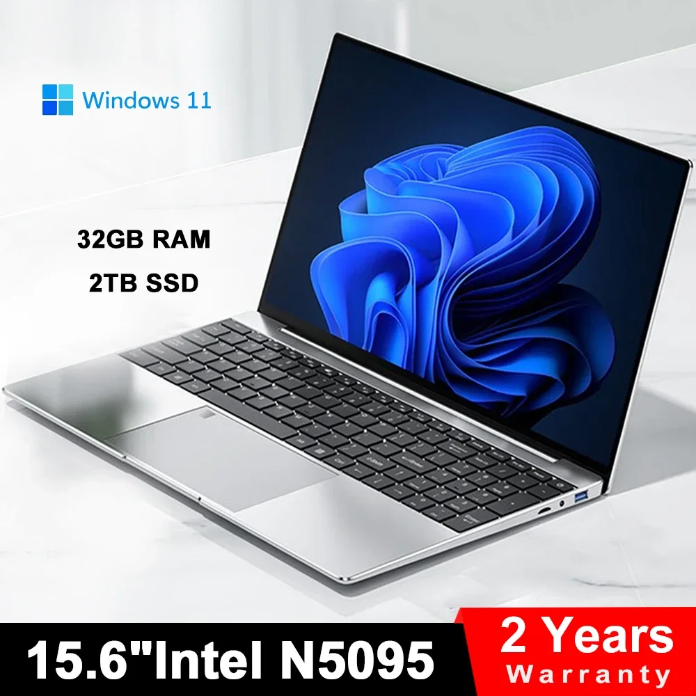 Maichai 15.6 "Laptop Intel Celeron N5095 Notebook Gamer 32Gb Ram 2Tb Ssd Office Study Pc Computer Windows 11 Risoluzione 1920*1080