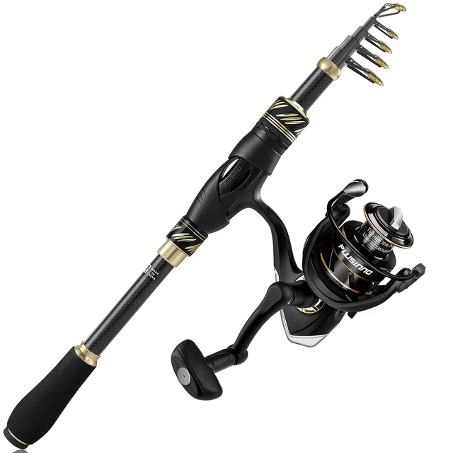 PLUSINNO Fishing Pole Fishing Rod and Reel Combos Carbon Fiber IX Telescopic  Fishing Pole with Spinning