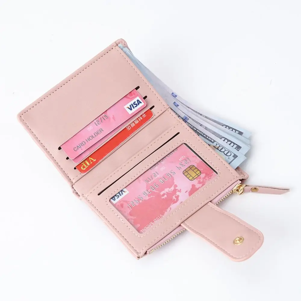 PU Leather Women Wallet Classical Money Bag Solid Color Mini Coin Purse Zipper Small Bifold Wallet