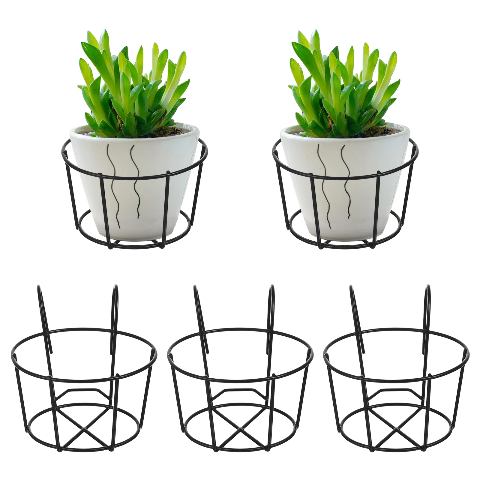 

5 Pcs Hanging Flower Stand Basket Gardening Rack Plant Pot Stands Succulent Holder Railing Shelf Racks Iron Flowerpot Travel