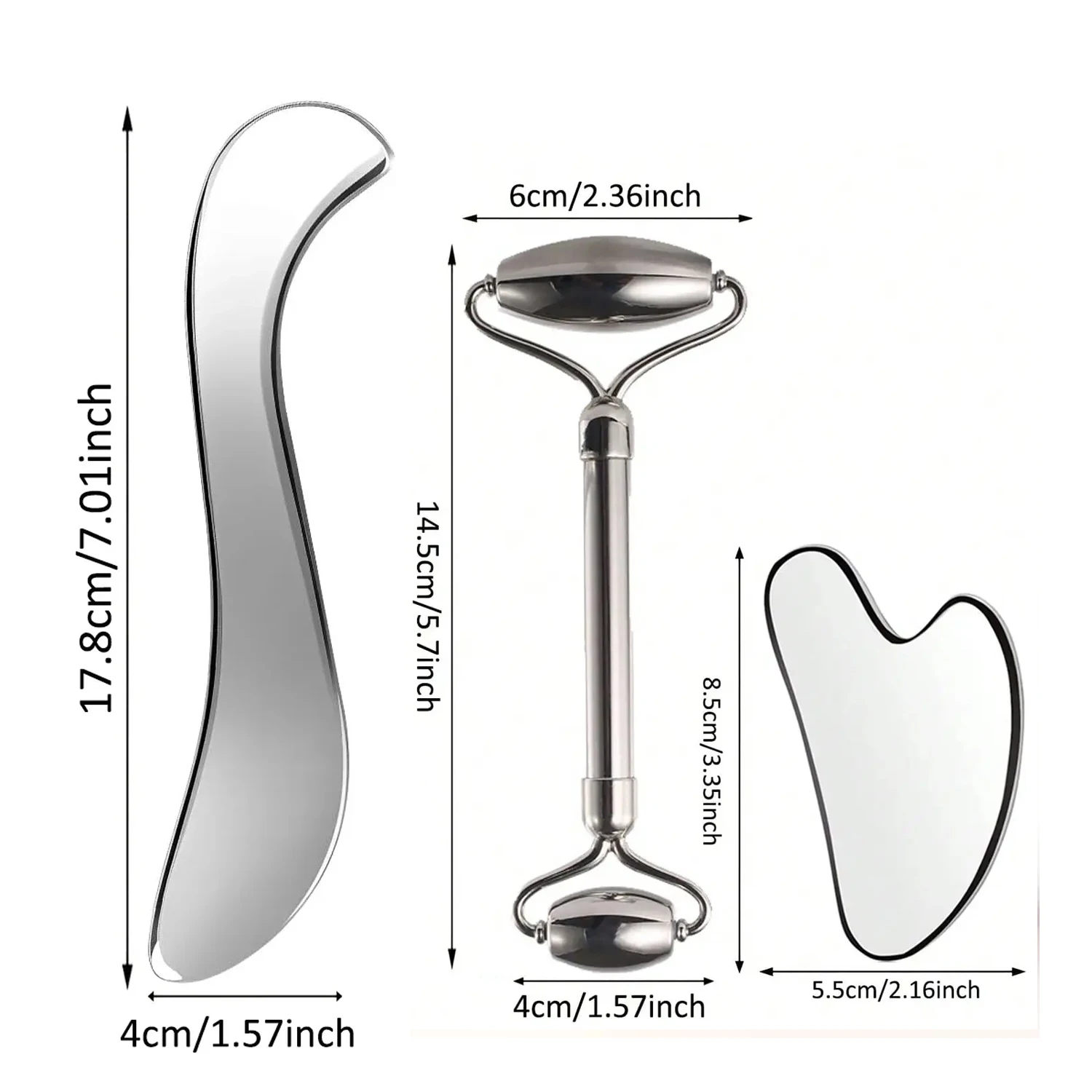 Stainless Steel Facial Roller Metal Gua Sha Facial Tools Set Face Body Treatment Lymphatic Drainage Facial Tension Massage Tools
