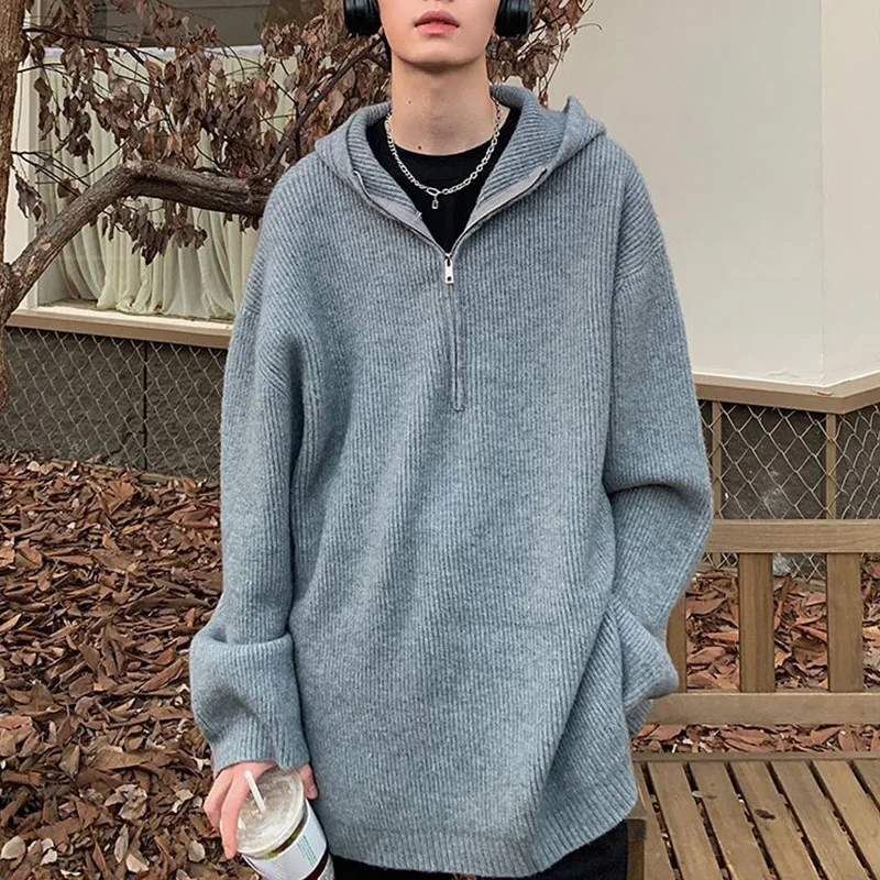 2024 Spring And Autumn Long Sleeved Knitted Hooded Pullover Sweater Korean Edition Travel Men's High Quality Loose Knitted Coat