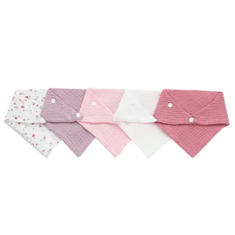 5Pcs/Set Newborn Baby Bibs Feeding Drool Bibs Solid Color Cartoon Snap Button Soft Triangle Towel Cotton Baby Bibs Wholesale