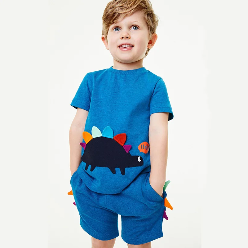 

Children's clothing summer new product cute dinosaur boy short sleeved T-shirt two-pieces set knitted cotton set