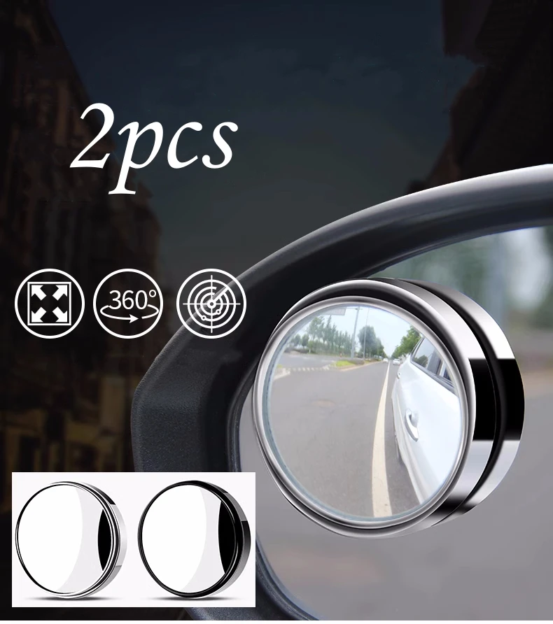 

2Pcs Car Rearview Sucker Mirrors 360 Degree Blind Spot Mirror Adjustable Round Frame Convex Clear Rearview Auxiliary Mirror