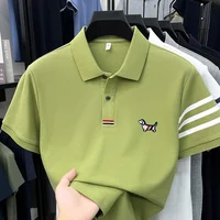 Polo de luxe pour homme à manches courtes de haute qualité, broderie chiot sur le col, rayures sur les poignets, t-shirt décontracté et professionnel pour homme 4