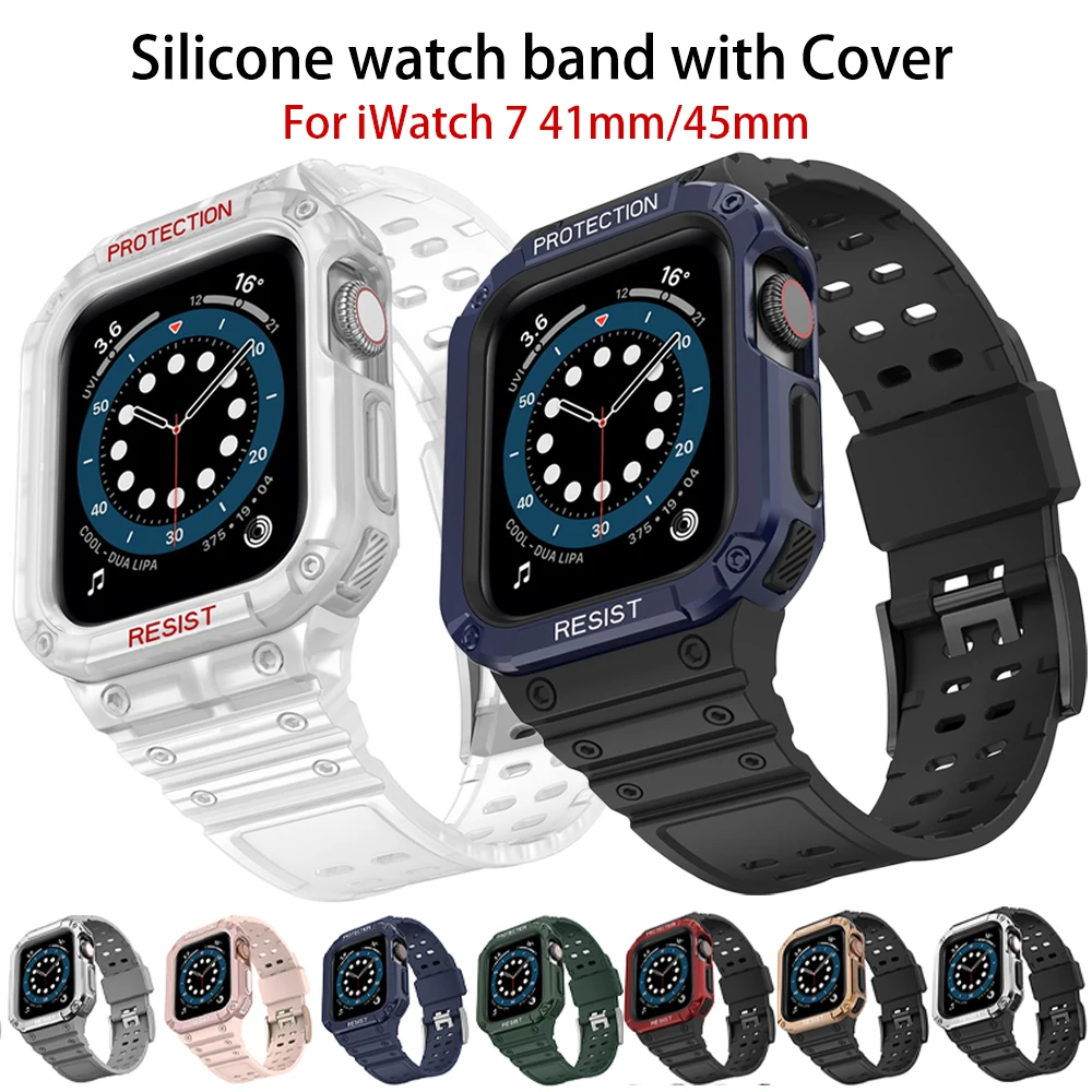 Спортивный силиконовый ремешок с чехлом для Apple Watch 7 6 Series SE 5 4 3 44 40 мм полный