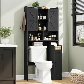 Over The Toilet Storage Cabinet, Bathroom Over Toilet Storage Organizer with Barn Doors and Paper Holder Stand, Customized 1