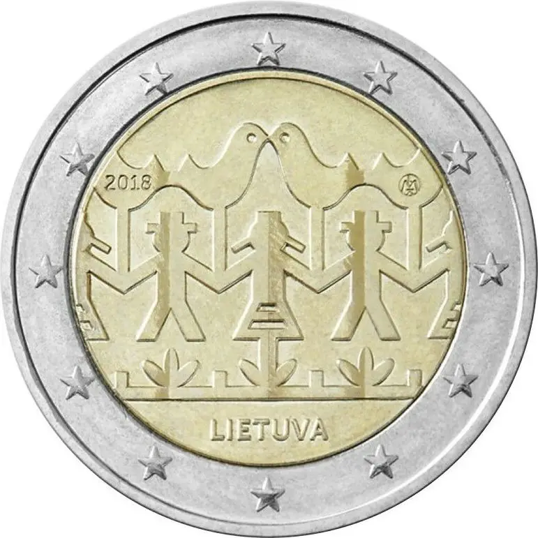 2018 Moneta Commemorativa Celebrazione Tradizionale Di Song And Dance Performance In Lituania 2 Euro Unc Nuovo Di Zecca
