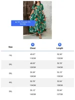 Women's Plus Size Boho Tropical Print V-Neck Dress with Ruched Chest & Short Sleeves Spring Summer Vacations Cute Dresses - Image 5