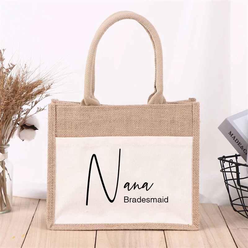 Personalised Name Bridesmaid Tote Bag Gift Bag For Bridesmaid Custom Reusable Shopping Storage Bags High Quality Jute Bag