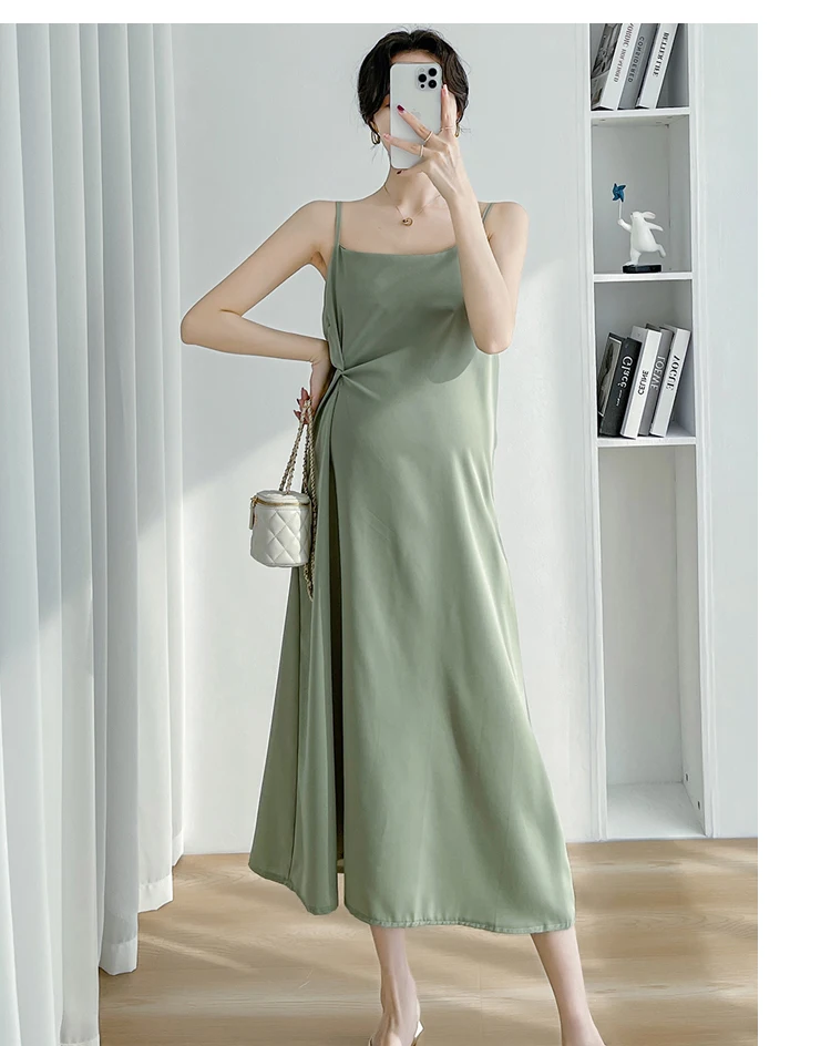 Green Pregnancy Summer Clothes Set Summer Fashion Chiffon Shirts+Strap Dress Maternity Twinset Pregnant Woman Dress with Cape