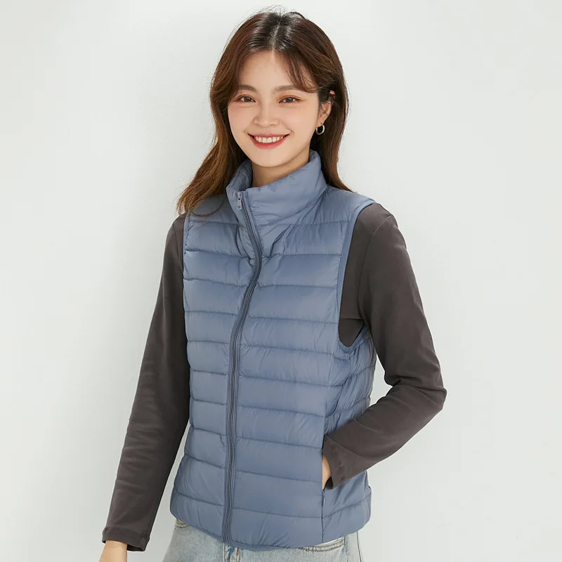 2023 New Woman Waistcoat Stand Collar Ultra Light Solid Sleeveless Duck Down Jackets Women Casual Puffer Quilted Vest Coat - 2