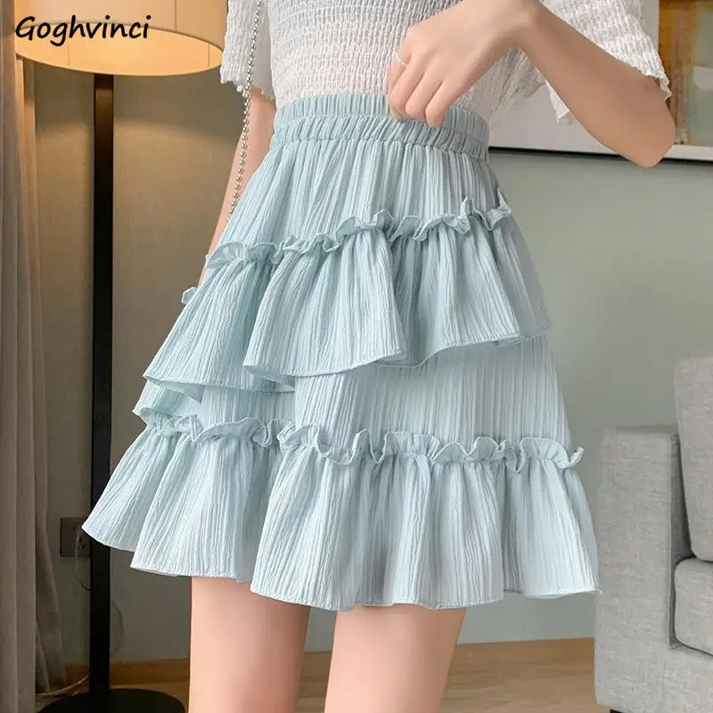 

Pleated Skirts Women Sweet Ruffles All-match High Waist Fashion Preppy Style Gentle Female New Summer Mini Basic Daily Elegant