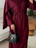 فستان طويل أنيق للنساء بأسلوب إسلامي، بلون واحد وأكمام طويلة مع أربطة، تنورة طويلة 3