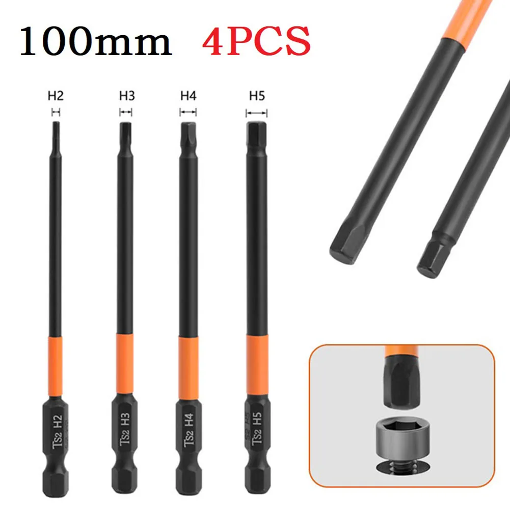 

4PCS 100mm H2-H5 Hex Head Electric Wrench Drill Bit Electric Screwdriver Bit Magnetic Handle For Manual Electric Screwdriver