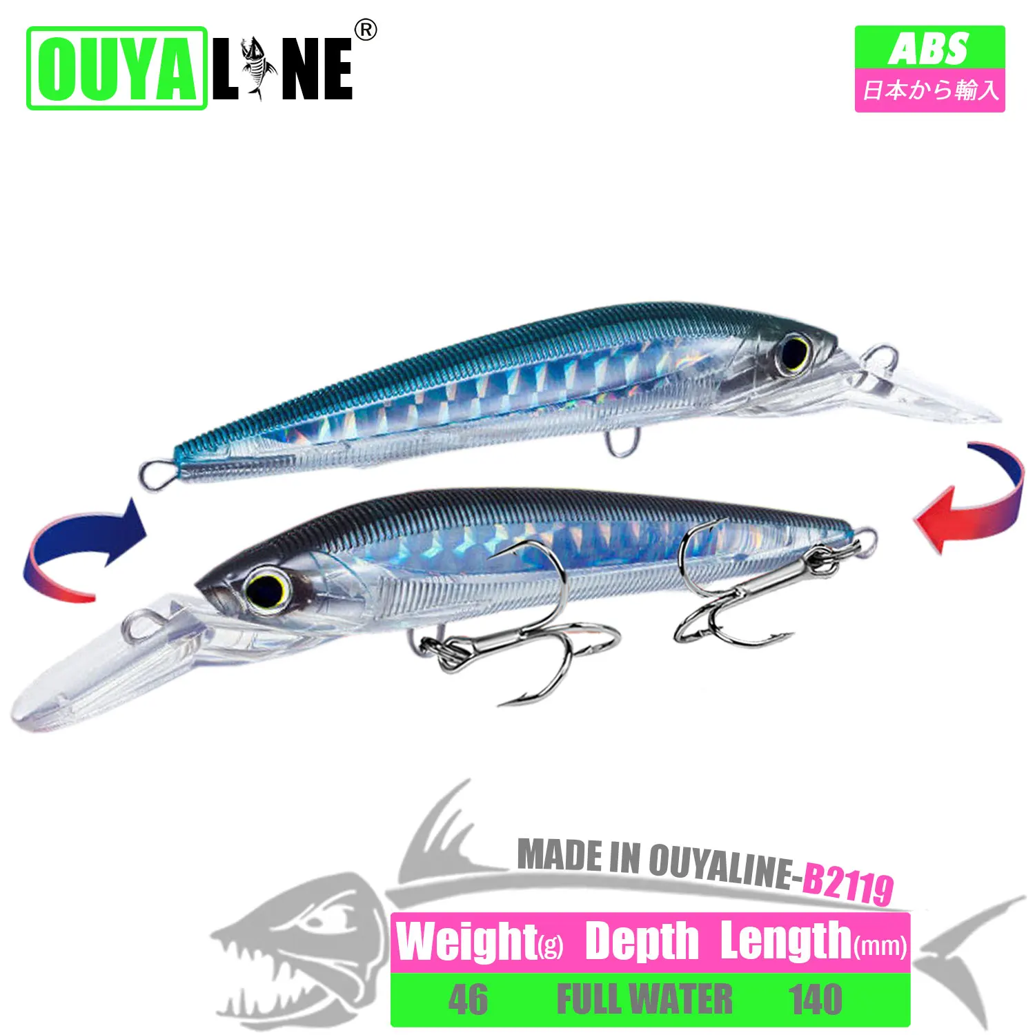 

New Fishing Lure Sinking Minnow 46g 140mm Isca Artificial Hard Bait Peche En Mer Trolling Tackle For Bass Pike Perch Fish Leurre