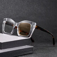 Luxury Ladies Oversized Photochromic Reading Glasses Fashion Trend Anti Blue Light Far Sight Finished Color Changing Sunglasses 2