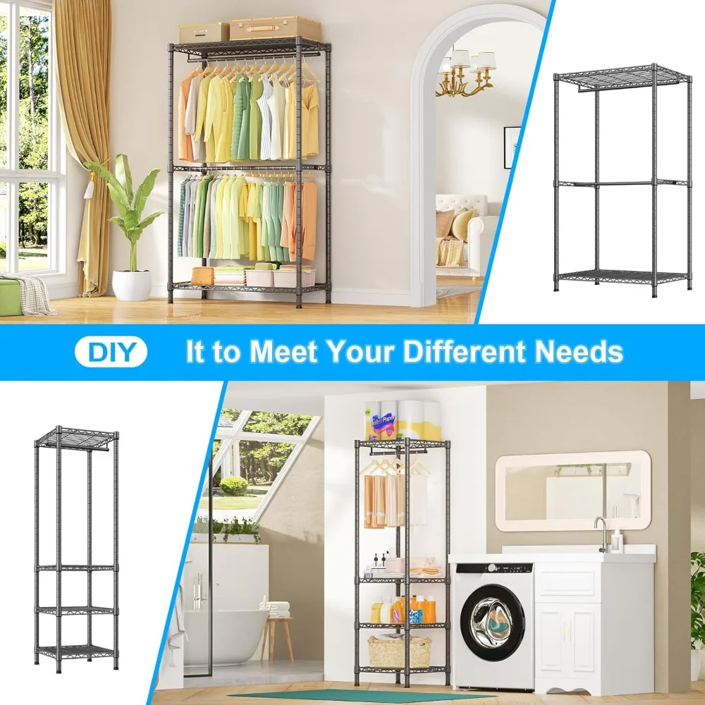 e10 clothes rack（with stretchable hanger rod）freestanding clothing racks for hanging clothes，adjustable closet organizer system