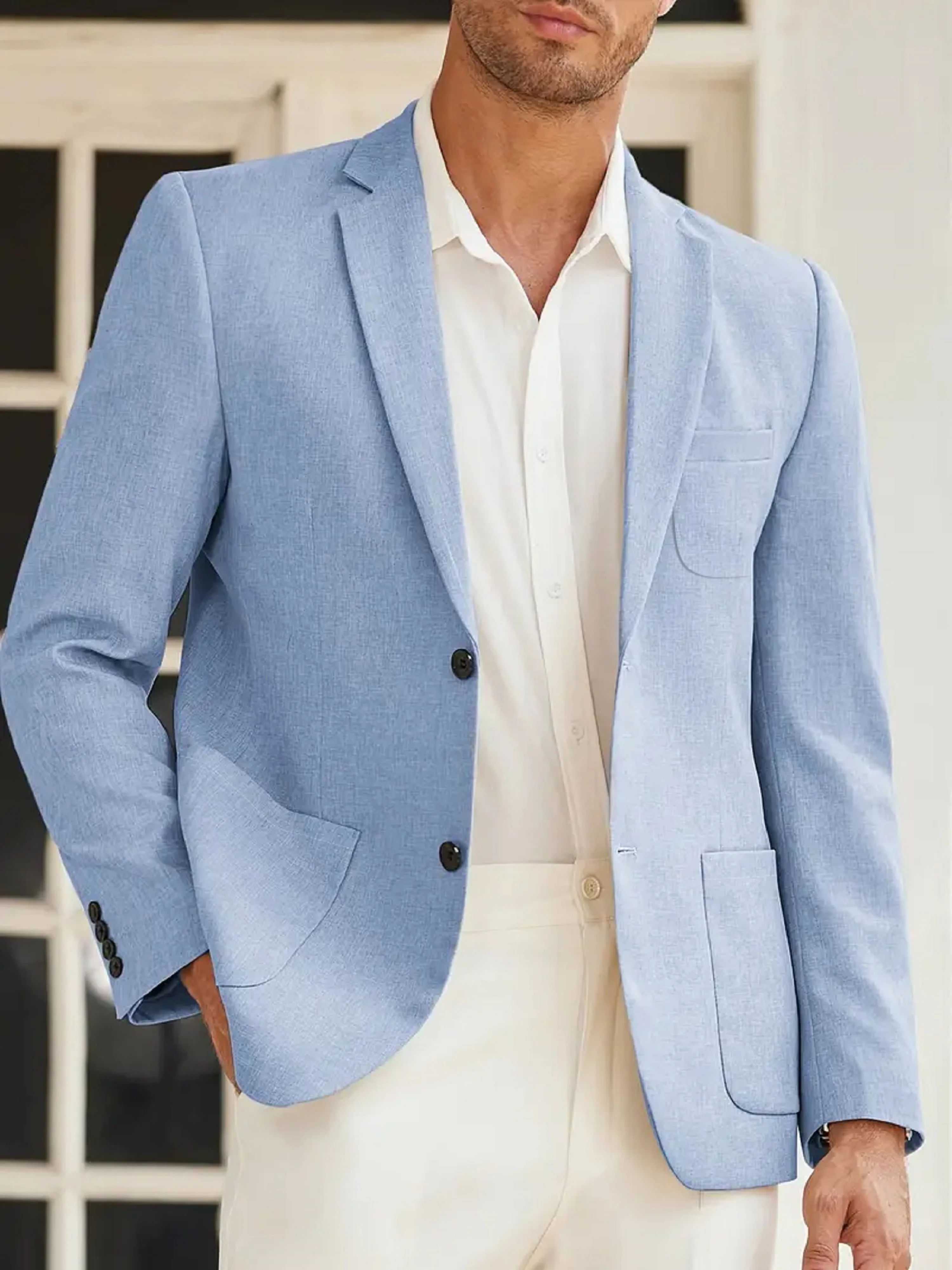 Men's casual solid color two-button suit jacket mens blazer