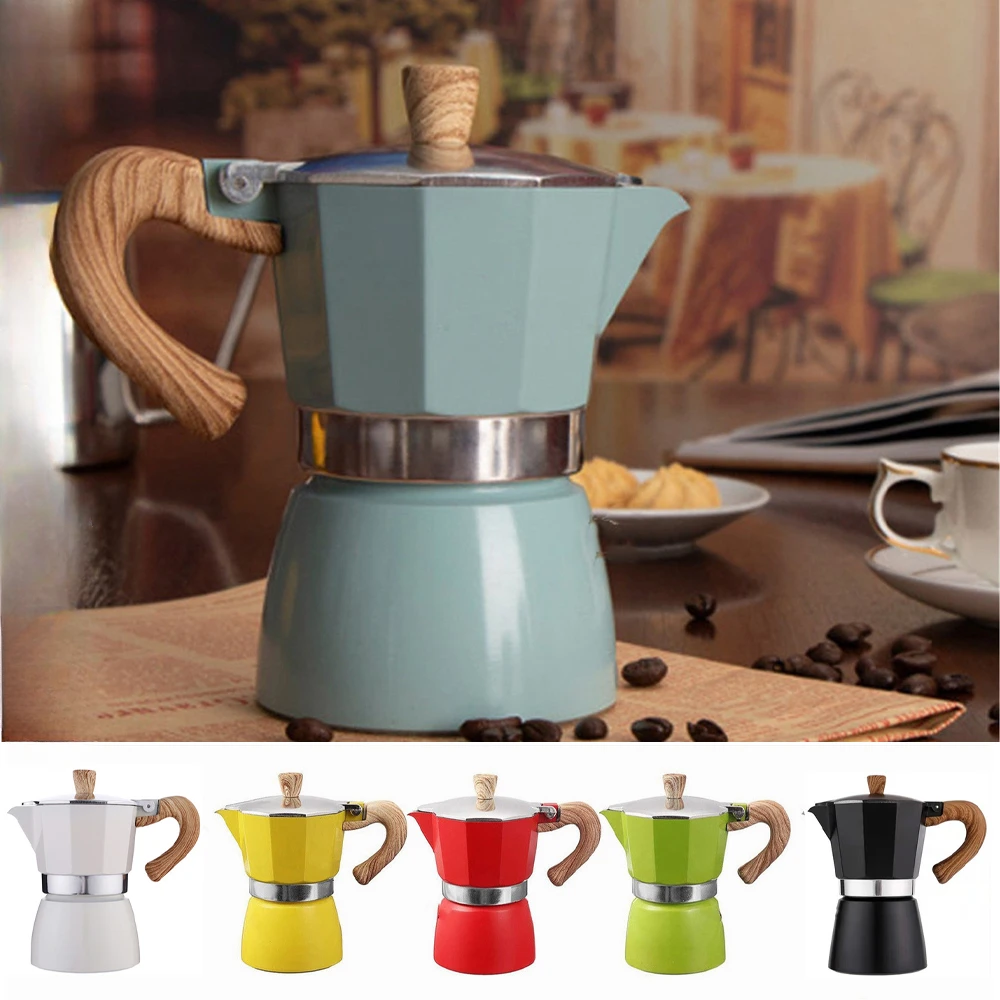 Single Valve Octagonal Aluminum Moka Pot 150/300ml Extraction for Italian Coffee Machine with Anti-scald Wood Handle espresso coffee maker coffee maker coffee pot espresso maker