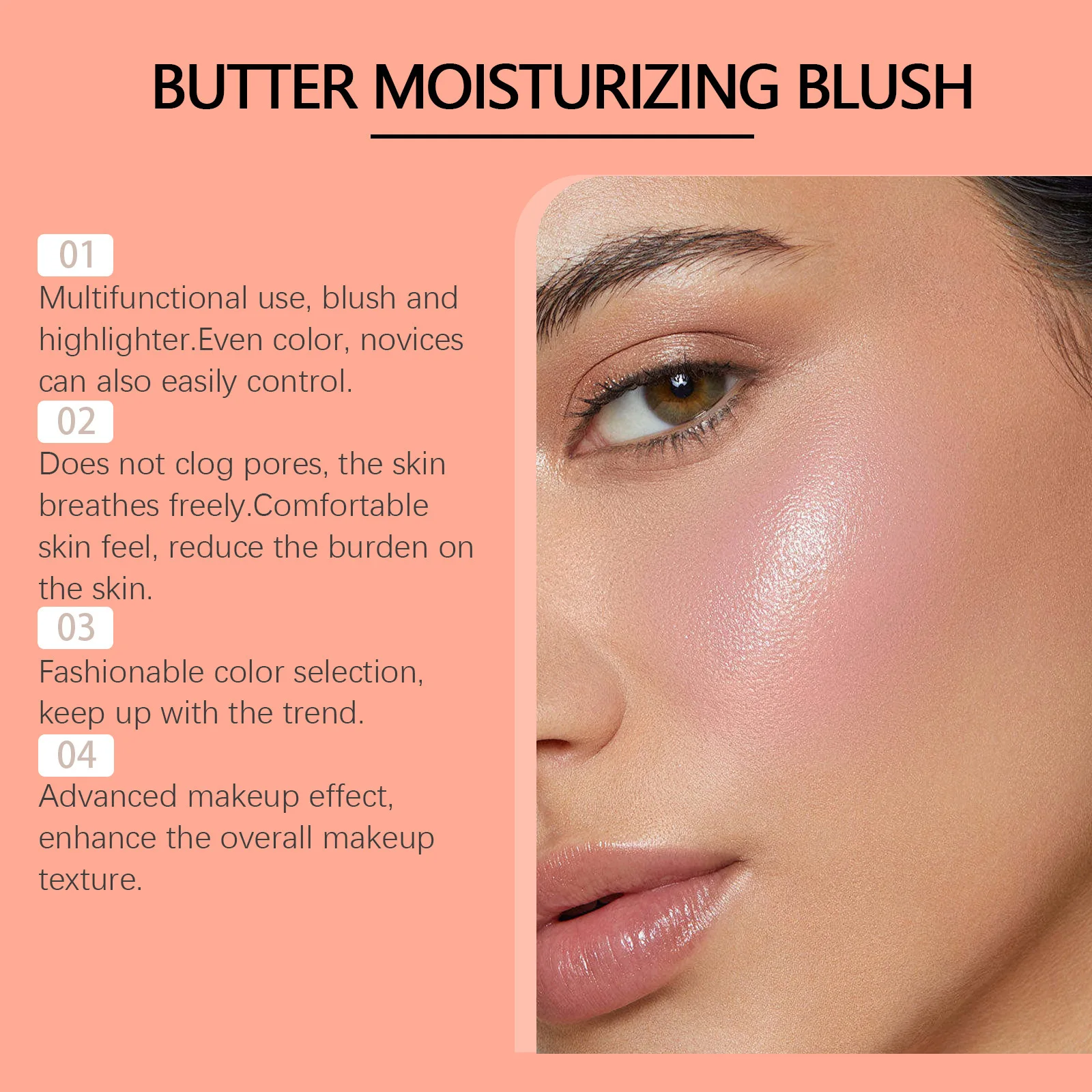 EELHOPE Butter Moisturizing Orange Blush Monochrome Orange Long-lasting Matte Natural Color Blush Asian Makeup Blusher 5