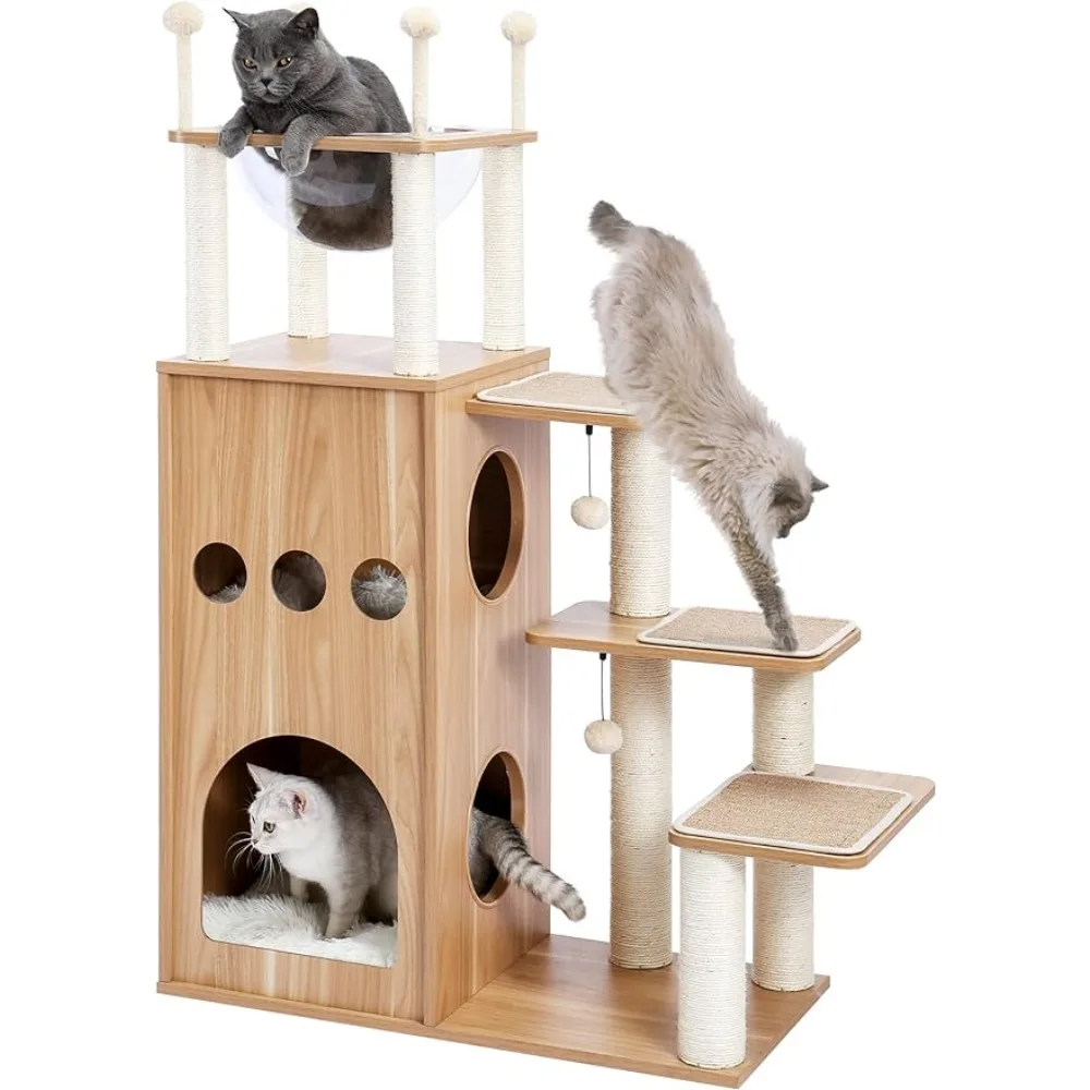 

Pets Cat Tree Wood Cat Tower Heavy Duty with Scratch Post for Indoor Cats 51" Condo Sturdy Frisco Castle Free Delivery