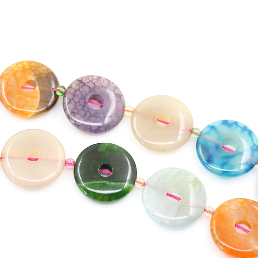 14PCS/Strand Mix Colour Dragon Vein Agates Donut Loose Beads,Natural Onxy Lucky Safety Pendants Earrings Necklace Jewelry Making