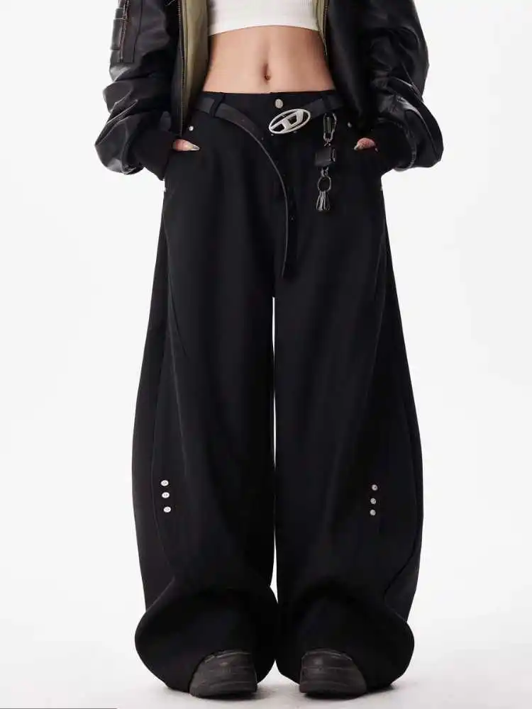 Women Black Goth Baggy Suits Pants Y2k Emo Vintage Urban