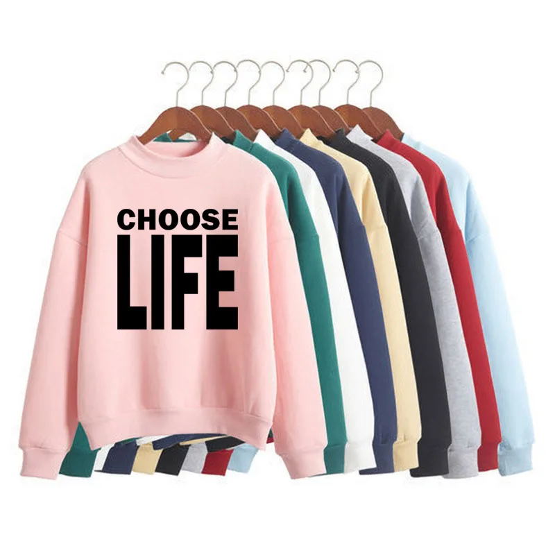 

CHOOSE LIFE Print Woman Sweatshirt Sweet Korean O-neck Knitted Pullover Thick Autumn Winter Candy Color Loose women Clothes