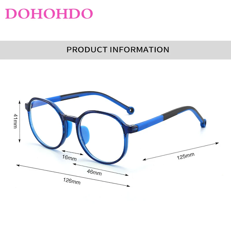 DOHOHDO Anti blue Light Kids Glasses Children Round Optic Frame Boys Girls Computer Cellphone Transparent Eyeglasses UV400