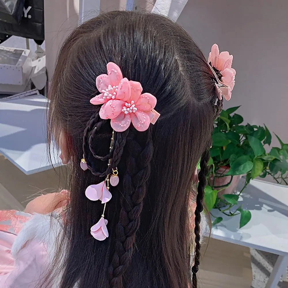 

Hanfu Headdress Red Girl Hair Accessories Flower Child Hair Accessories Baby Wig Hairpin New Year Headdress Bow Hair Clip