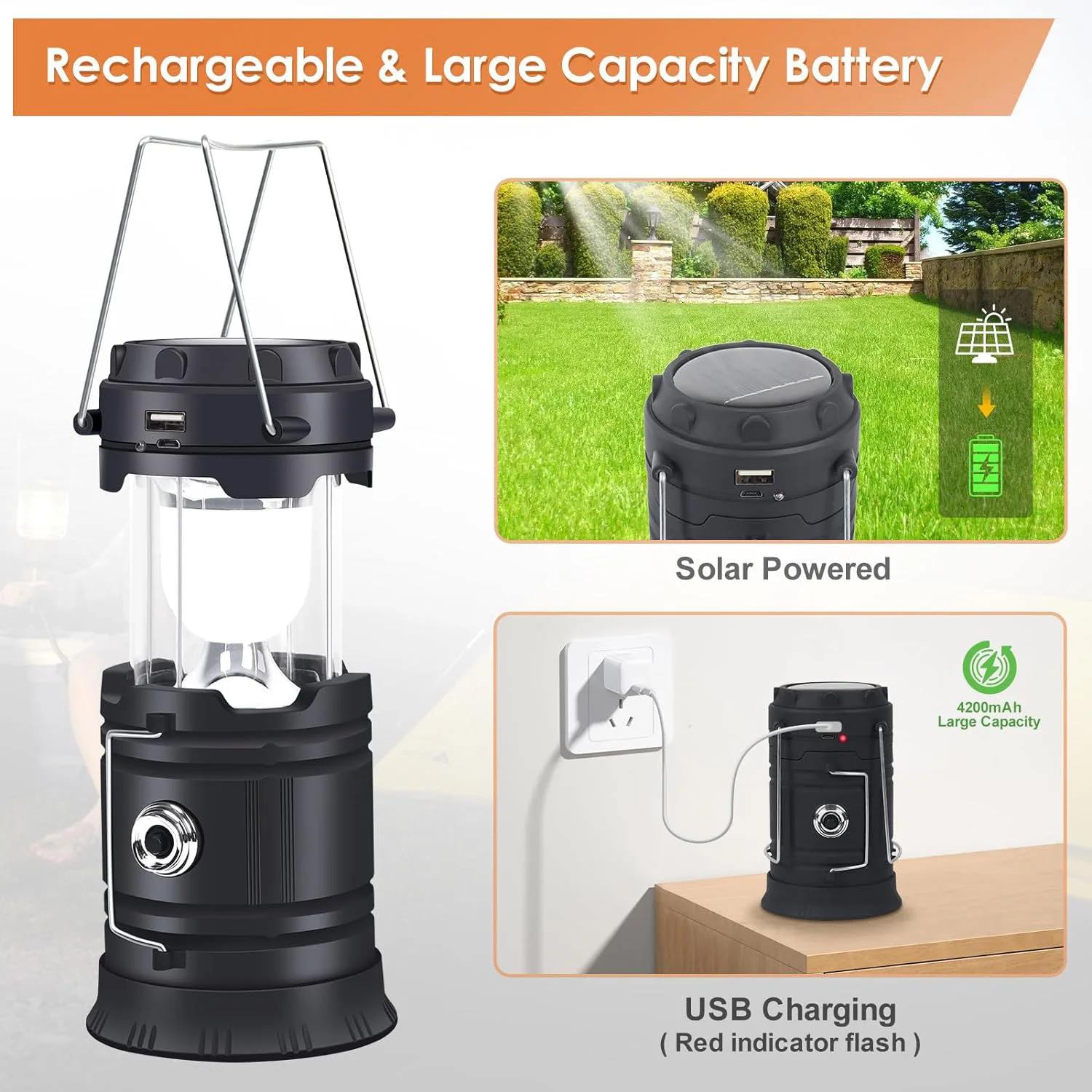 Camping Light Portable Flashlight Solar Camping Lights COB Tent Lamp
