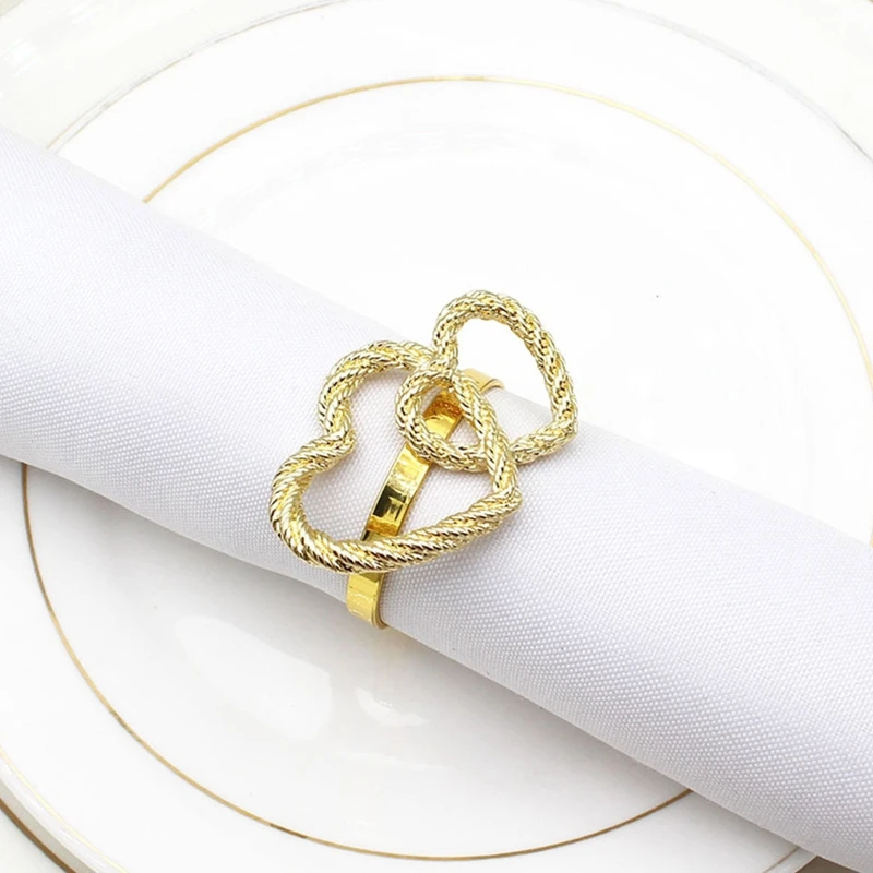

12pcs Valentine's Day Napkin Rings Double Heart Shaped Napkin Ring Holder for Valentine Wedding Banquet Birthday Party DropShip