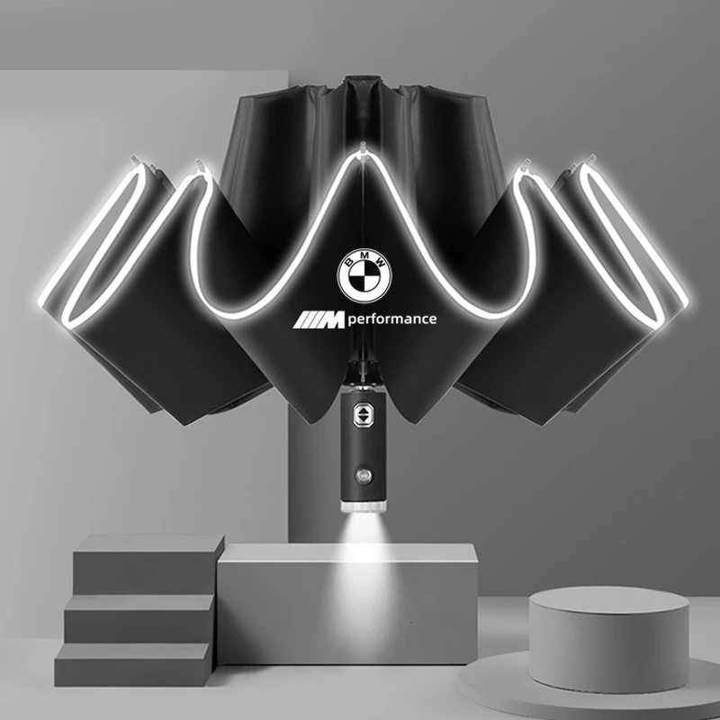 Car Led Lamp Automatic Folding Windproof Sunshade Umbrella For BMW M Performance E39 E46 E60 E90 F10 F20 F30 G20 G30 X1 X3 X4 X5