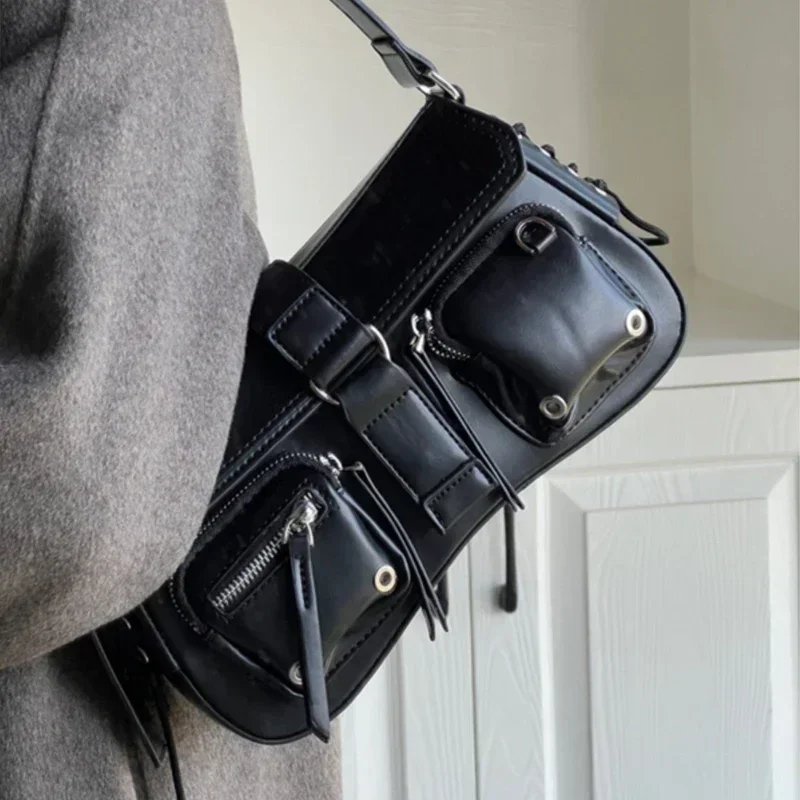 Korean Y2K Women Harajuku Vintage Gothic Black Hand Bag Aesthetic Elegant Punk Wallet Purse Handbags Shoulder Trend Tote Bags