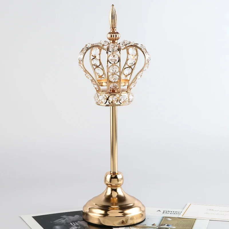 Hollow Out Crown Crystal Candlestick European Style Metal Candle Holders DIY Wedding Birthday Dinner Table Centerpiece Decor